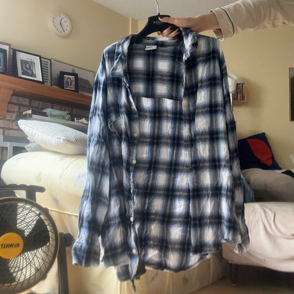 Blue, Black, and White Plaid Flannel S: L